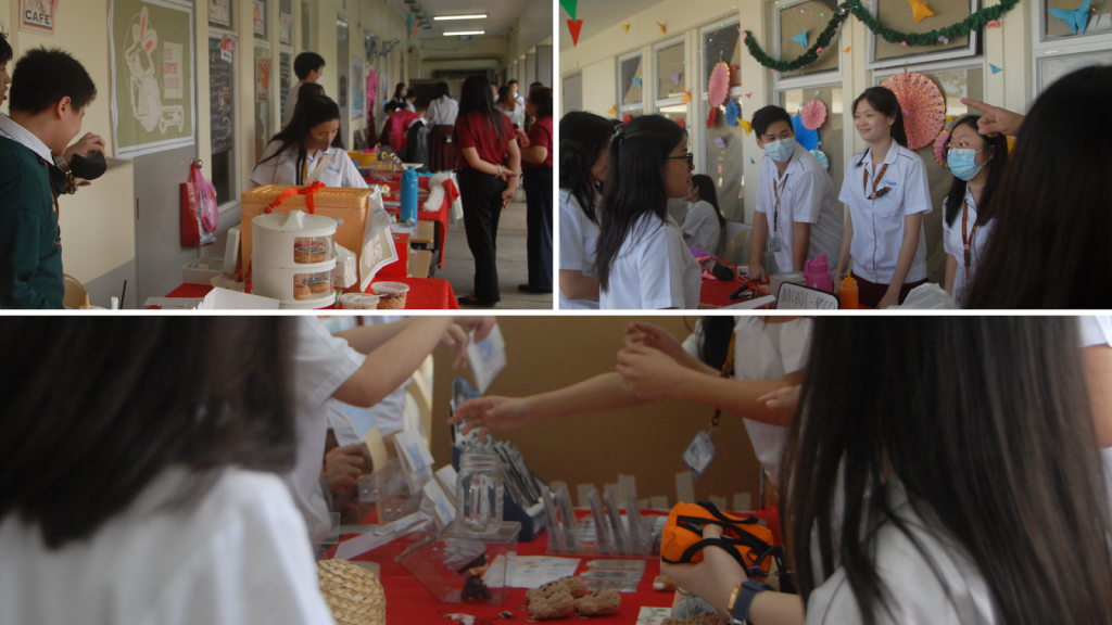 Students selling and talking during the fair