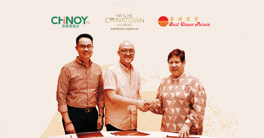 From left to right, Ervin See, Manager of East Ocean Palace, Ryan See, Manager of East Ocean Palace, and Loraine Tan, COO of CHiNOY TV